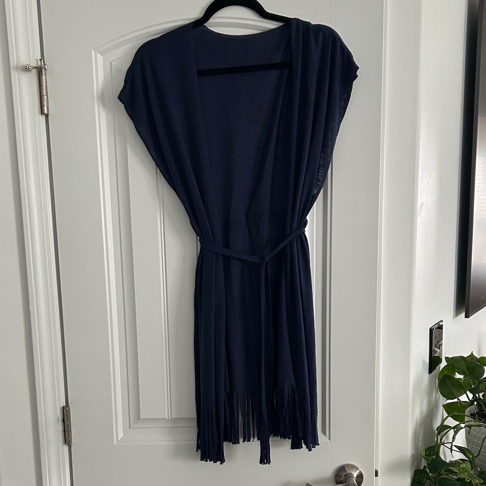Elegant Navy Fringe Kimono